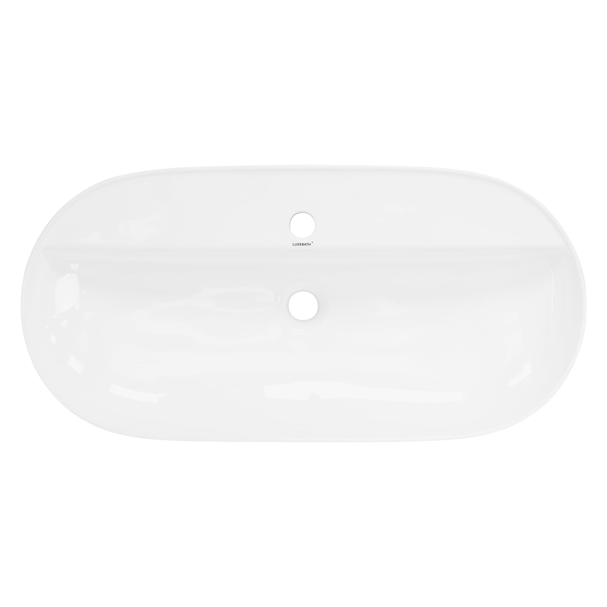 LuxeBath Waschbecken Keramik 800x400x120 mm oval Weiß mit Ablaufgarnitur Silber, Aufsatzwaschbecken für Badezimmer/Gäste-WC, Modernes Aufsatzbecken, Waschtisch Waschschale Waschplatz Handwaschbecken
