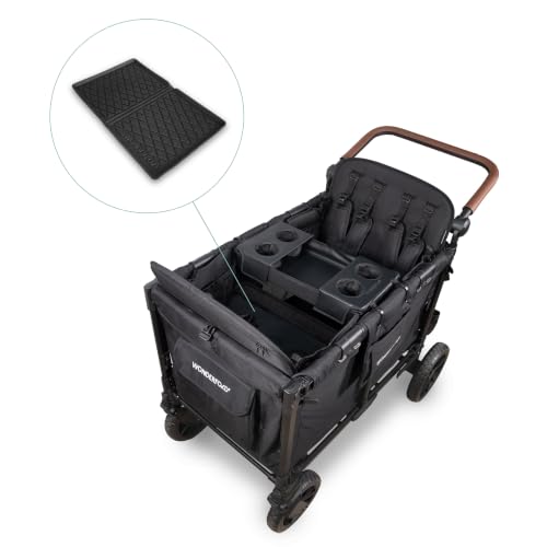 Image of Wonderfold W4 Luxe Pro Bundle - 4-Seater Stroller Wagon with All-Weather Mat and Flex Snack Tray, Safety-Certified with 5-Point Harnesses - Black