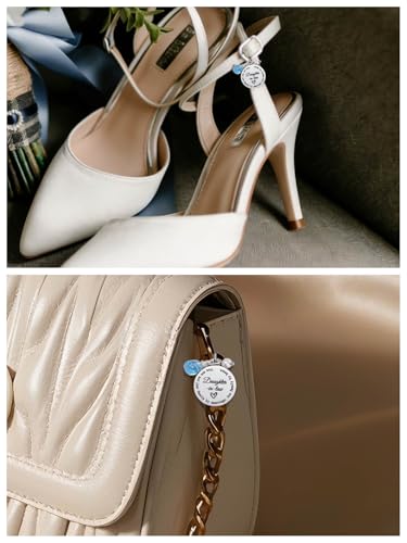 Image of MIXJOY Something Blue Gift for Bride, Wedding Day Bridal Blue Pearl Angel Wings Bouquet Garter Charm for Bride to Be
