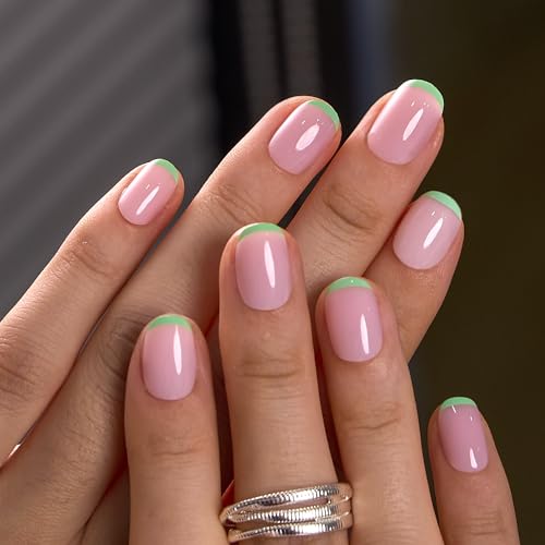 Image of CurvLife Soft Gel Press On Nails Extra Short Square, Long-Lasting Reusable Fake Nails Kit with Glue & Tabs, 30pcs Salon-Quality Stick On Nails for Women At-Home Manicure (Mint Line)
