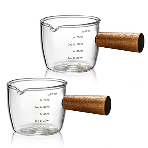 Mwellewm Single Spout Espresso Coffee Shot Glass with Wood Handle Measuring Cup Triple Pitcher Milk...