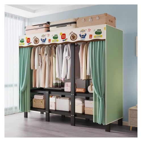 Armario De Tela Para Ropa, Perchero Portátil Resistente Con Cubierta Para Armario, Colgar Ropa Con Varillas Para Colgar, Para Vestidor, Dormitorio(Green,128cm/50.4nch)