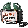 PlugSaf 100 FT 30 Amp RV Extension Cord Outdoor with Grip Handle, Flexible Heavy Duty 10/3 Gauge STW RV Power Cord Waterproof with Cord Organizer, NEMA TT-30P to TT-30R, Black-Green, ETL Listed