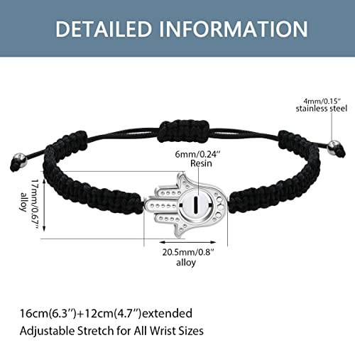 Image of Uloveido Customized A to Z 26 Letters Hand of Fatima Bracelet - Fatima Hamsa Hand Evil Eye Protection Bracelet Lucky Charm Adjustable Braided Black String