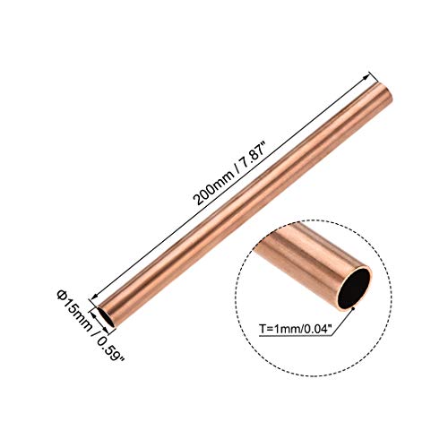 sourcing map 2 Stück 200mm Länge Kupferrohr 15mm Außendurchmesser, Nahtlose Gerades Rohr 1mm Wandstärke, Kupfer Rundrohr für Industrie Bauwesen Garten Haushalt Bastelarbeiten Dekoration