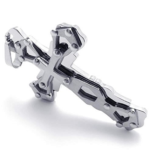 Collier pendentif croix homme en acier inoxydable argenté lourd