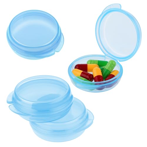 Image of 4 Pcs Mini Pill Organizer Small Pill Box Cute Portable Pill Case for Pocket Purse Travel Storage Containers Earplug Case Medicine Dispenser Vitamin Holder (4 Blue)