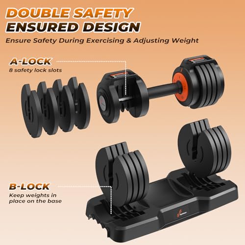 Image of Adjustable Dumbbells Set of 2: Sportneer 5 in 1 Free Weights Dumbbells Set, Each 25 lbs Fast Adjust Weights with Anti-Slip Texture Handle for Men Women Home Gym Strength Training Equipment Pair