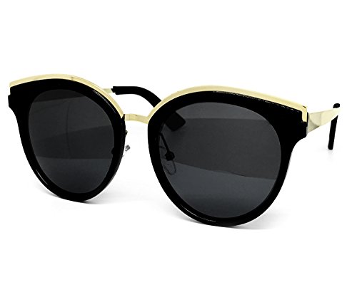 6578 Premium Retro Cats eye Funky Fashion Tint Candy Flat Metal Aviator Sunglasses (Cats eye, BLACK)