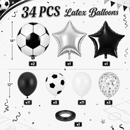 Image of Soccer Balloon, Black White Silver Balloon Soccer Sport Theme Party Balloon