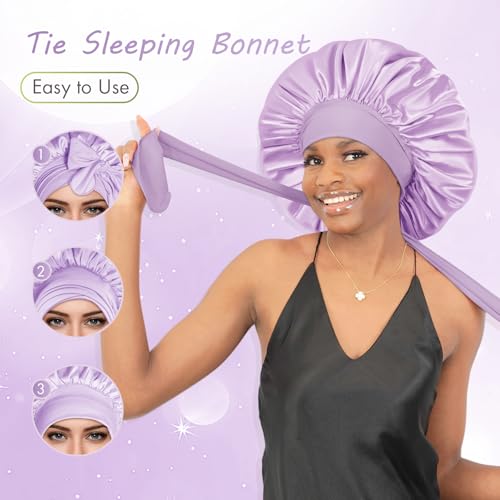 Image of BONNET QUEEN Silk Bonnet for Sleeping Women, Double layer Satin Hair Bonnet for Curly Hair, Satin Hair Cap for Sleeping