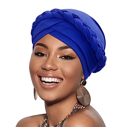 Image of DRESHOW Turban Pre-Tied Twisted Hat Thread African Head Wraps for Black Women Chemo Cancer Cap Braid Hair Cover