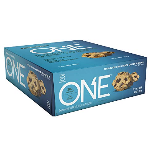 ONE Protein Bars, Chocolate Chip Cookie Dough, Gluten Free Protein Bars with 20g Protein and only 1g Sugar, Guilt-Free Snacking for High Protein Diets, 2.12 oz (12 Pack)