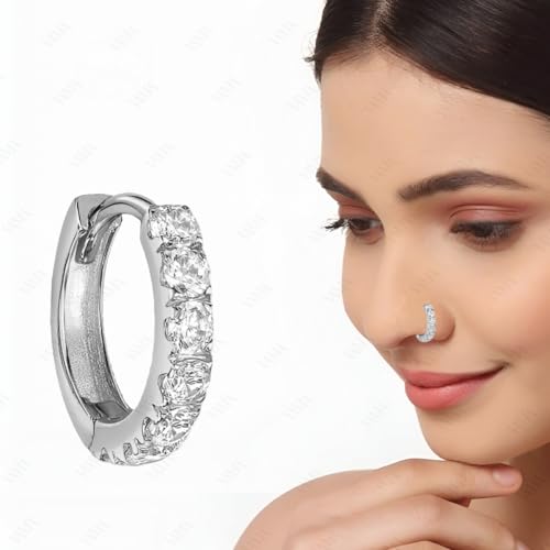 Image of VAMA FASHIONS Silver Gold Rosegold Crystal Stone Piercing Ring Nose Pin Pierced Hole Type Nosepin for Women & Girls