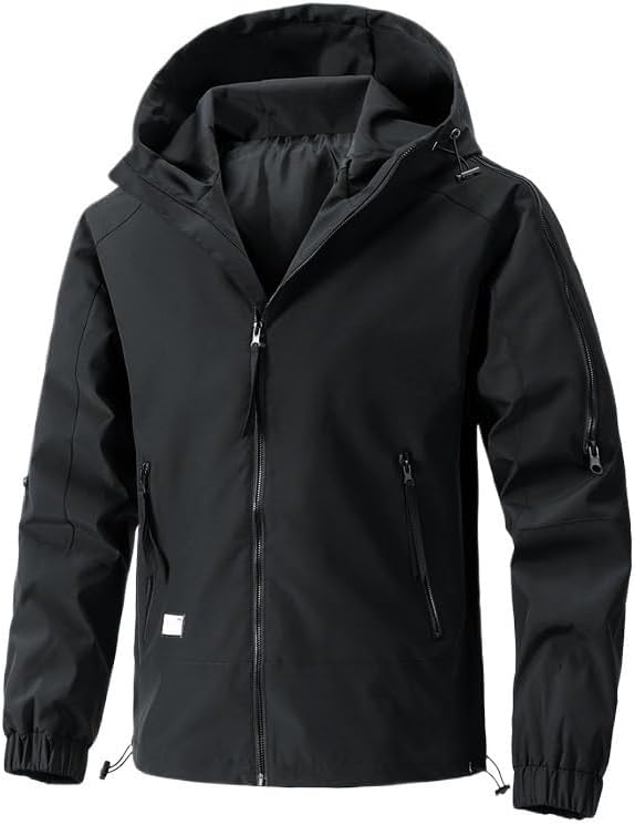 Mens Casual Autumn Hooded Jacket Loose Fit Workwear Outdoor Running Waterproof Breathable Outerwear