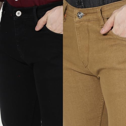 Image of DAIS Men's Stretchable Straight Fit Mid Rise Jeans, Pack of 2, (Combo of 2 Jeans)