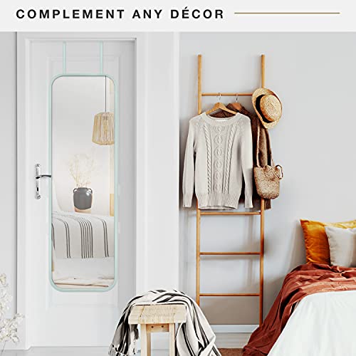 Image of MCS 17x55 Light Aqua Metal Over The Door Mirror With Rounded Corners, Full Length Hanging Mirror for Bedroom and Bathroom Doors, No Tools Required