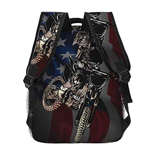 Motocross Dirt Bike American Flag Backpack Motorcycle Biker Double Shoulder Bag Laptop Bagpack for Men Women Bookbag for Work Camping Travel4