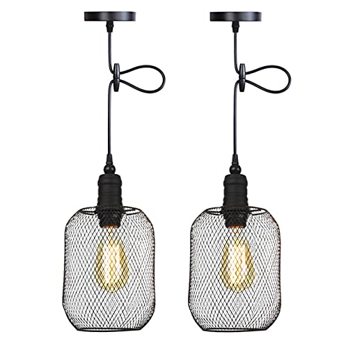 Plafonnier suspendu vintage noir et lustre cage métallique ajustable pour luminaire de chambre