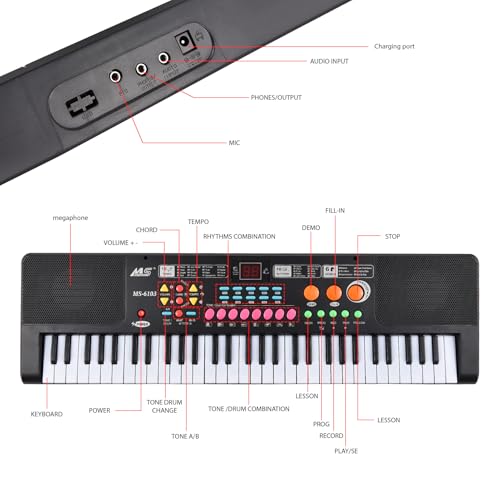 YIWEOG Clavier électronique 61 touches, double haut-parleur, 16 tons, 10 rythmes, 6 instruments de musique de démonstration avec microphone et support de partition, clavier de piano portable pour débu - Les Beatles, Paul McCartney, John Lennon, RIngo Starr, George Harrison YIWEOG Clavier électronique 61 touches, double haut-parleur, 16 tons, 10 rythmes, 6 instruments de musique de démonstration avec microphone et support de partition, clavier de piano portable pour débu – Image 8