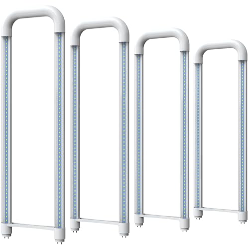 Romwish U Shaped LED Tube Lights T8 T12 18W(40W Equiv.) 6000K Super Bright 2000LM Fluorescent Light Tube Replacement Ballast Bypass Dual-Ended Powered Clear Cover 4 Pack