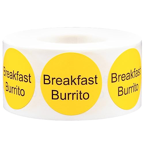 Autocollants Breakfast Burrito ronds jaunes et noirs pour traiteur lot de 500