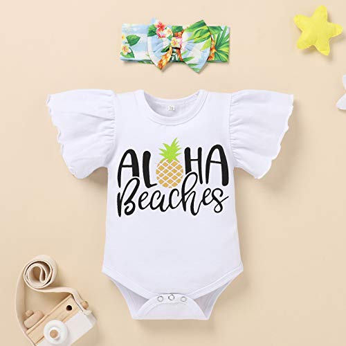 Imekis Aloha Beaches Pineapple Outfit Baby Girl Ruffle Sleeve Romper Shorts Pants Headband Hawaii Summer Themed Fruits 1St Birthday Coming Home Clothes Newborn Hawaiian Themed Baby Shower 0-3 Months #TOP2