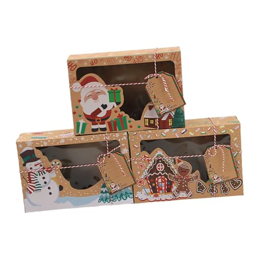 TEMPNAP 3個牛皮紙包装箱 窓付きクリスマスキャンディ収納ボックス ジンジ