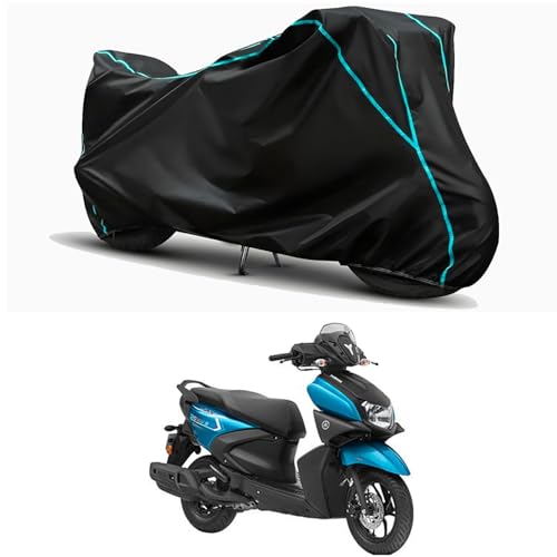 Image of Waterproof Bike Body Cover Compatible for | Yamaha RayZR 125 ABS | Taffeta Fabric, Sky Piping Design, Bottom Elastic Fit | Dustproof, Sun UV & Rain Protection for All Weather.