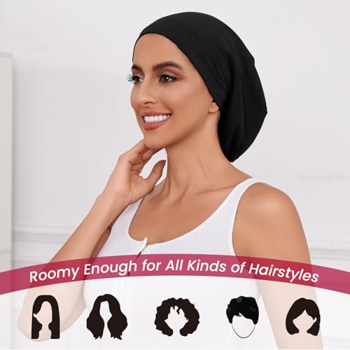 Image of ZHENSILK Silk Bonnet for Sleeping Women, Adjustable Silky Satin Lined Sleep Cap, Silk Hair Wrap Slouch Beanie Hat
