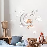 Decorative Wall Stickers, Bears Clouds Moon and Stars Wall Stickers, Cartoon Cute Bears Wall Decals Window Stickers for Kids Baby Room Bedroom Nursery Playroom Home Decor… (Bears B)