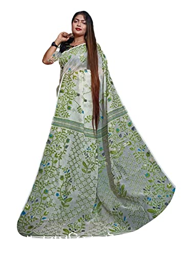 Sari indien Dhakai Jamdani en coton blanc traditionnel de 5,5 mètres pour femme 944d
