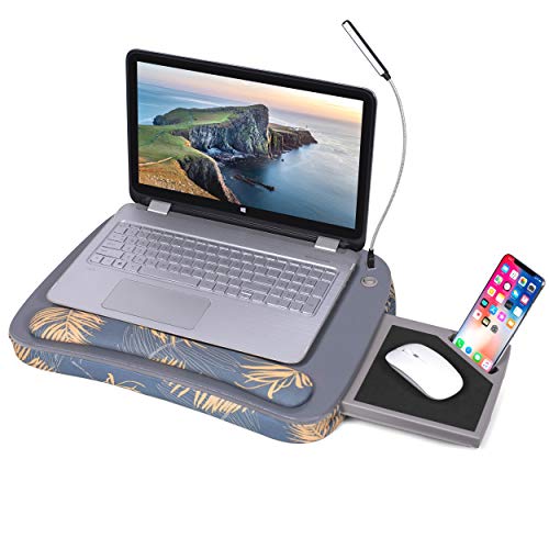 Deluxe Lap Desk for Laptop and Writing - Tropical Grey - Laptop Stand Accessories - Home Office Tray - Work from Home - Car Sofa Chair Couch Portable Desk - Pillow - Reading Light - Tablet Slot