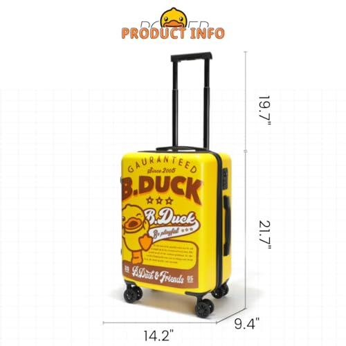 B.Duck Kids 20 Inchs Carry On Luggage Rolling Suitcase Toddler Cute Yellow Duck Suitcase Triple Layer PC Travel Trolley Small Suitcase with Wheels Boys Girls Holiday Essentials (Rectangular Luggage)2