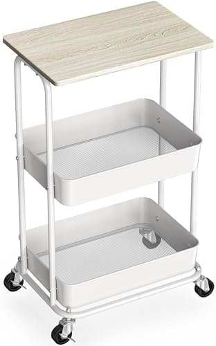 Simple Houseware 2-Tier Rolling Utility Cart with Lockable Wheels...