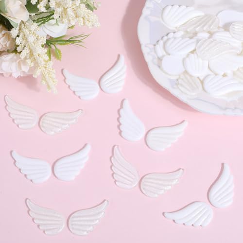 SUNNYCLUE 1 Box 30 works White Angel Wing Charms Christmas Resin Cabochon Mini Fairy Beads Scrapbooking Embellishments Flatbacks Cabcohons for Jewellery Making Cell Phone Case Valentine's Day Decor - Image 4