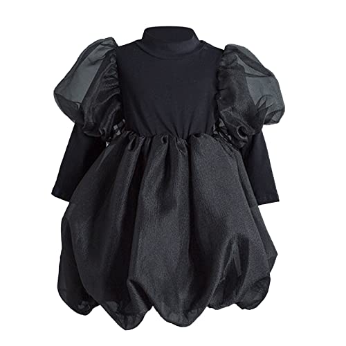Girls Summer Skirt Dress Fashion Puffy Sleeve Chiffon Black Long Sleeve Princess Dress Birthday Gift Dresses