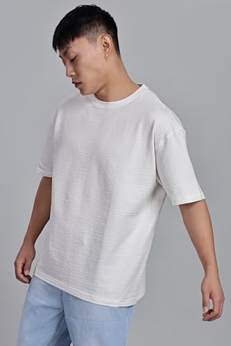 Image of FYLTR Men's Casual Textured Round Neck T-Shirt - Oversize Fit | Stretch Cotton Fabric | Half Sleeves | Soft & Stretchable | Oversized T-Shirts for Men | Loose Fit T-Shirts for Men