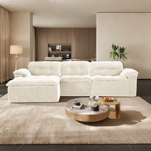 Image of 118 inch Oversized Modular Sectional Sofa, Large Modern Cloud Sectional Couch with Ottoman, Chenille 4 Seat Sofa Set, L-Shape Couch for Living Room, Apartments, No Assembly Required, Beige