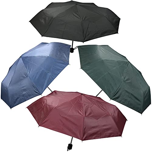 Iconikal Manual Collapsible Folding Umbrella, Random Assorted Colors, 42-Inch Diameter, 4-Pack