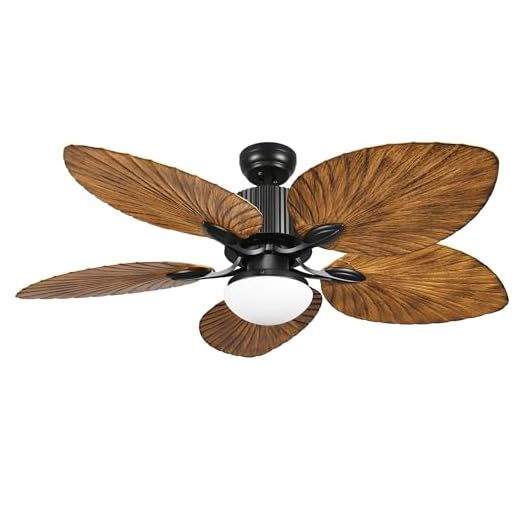 YITAHOME Tropical Ceiling Fan with LED Light and Remote Control 52 Inch Palm Reversible Fan Light with Memory Function 5 Leaf Blades and Balance Clips - Walnut