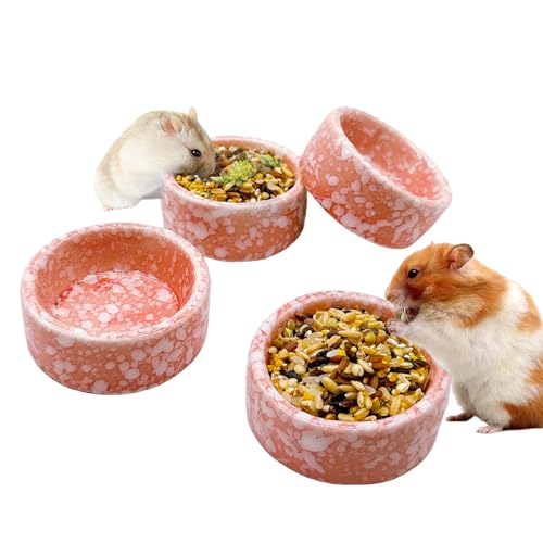 kathson 4 Pcs Hamster Food Bowl Guinea Pig Ceramic Water Bowl Small Animal Feeding Dish for Dwarf Hamster Gerbil Syrian Ferret Hedgehog Chinchilla Bunny (Pink)