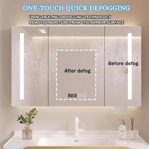 Wall Mounted Bathroom Mirror Cabinet with Defogger, Waterproof Storage Cupboard, High-Definition Reflective Surface, Black, 118x70cm/46.4x27.5in, Moisture-Proof Design