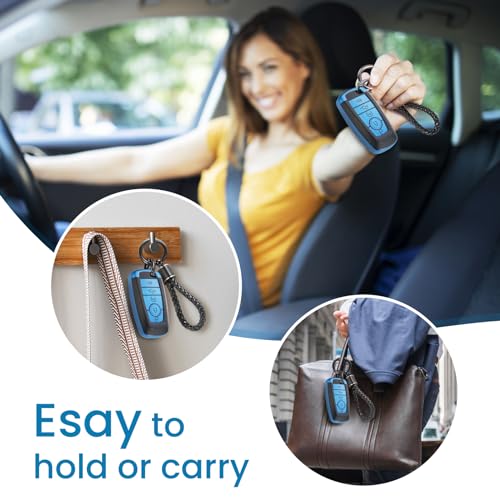 Image of Key Fob Cover for Ford, Braided Loop Keychain Accessory, Blue