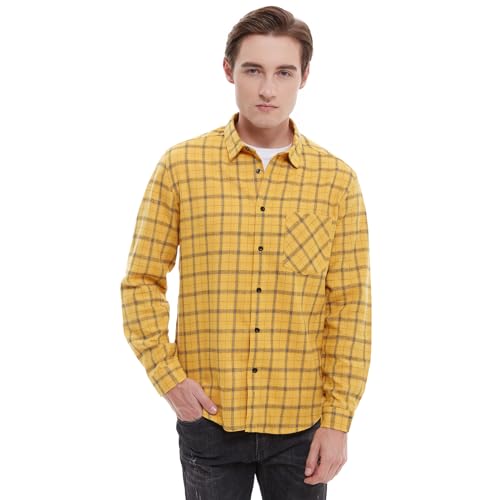 Men's Plaid Flannel Button Down Regular Fit Long Sleeve Casual Shirts Yellow 4