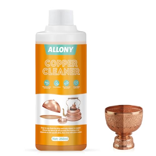 Allony Limpiador de Aluminio, Limpia Metales, Limpiador de Cobre y Latón, Limpia, Elimina las Manchas y Abrillanta, limpiador de Latón, Cobre para el Cuidado Contra Puntos de Deslustre -250ML