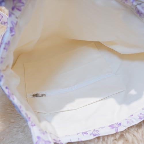 Image of Floral Quilted Cotton Shoulder Bag for Women Daily Use Medium Size Handbag Large Capacity Thickened Design Tote