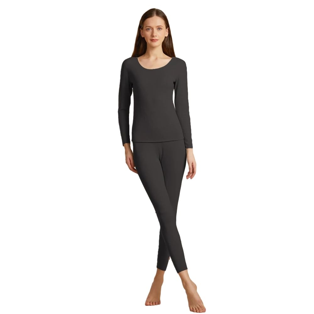 OFFSUM Ropa Interior Térmica Mujer - Conjunto De Lencería Delgada Y Cálida para Invierno, Tops Y Pantalones Sin Costuras, Ropa Interior Clásica Y Cómoda, Ropa De Descanso De Color Sólido