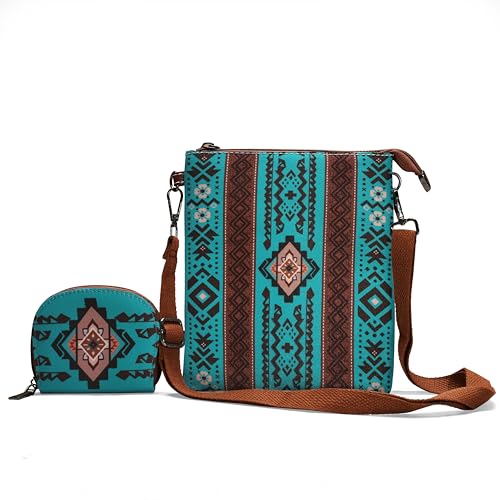 Bolsa tiracolo feminina de lona, transversal, bolsa de ombro boho, bolsa de ombro com pequeno porta-cartões e alça removível, Verde, Large