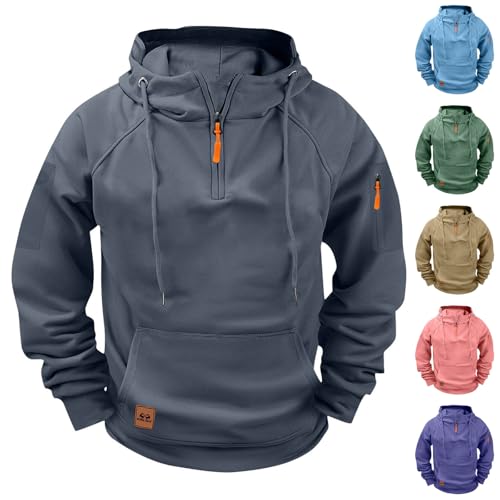 Trendy Cargo Tactical Hoodies for Men Quarter Zip Up Pullover Hooded Sweatshirts Fall Winter Coats with Pockets